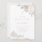 Invitation Baptême Floral Broussailleux et ivoire (Devant)