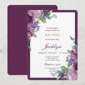 Invitation Baptême floral burgundy (Devant / Derrière)