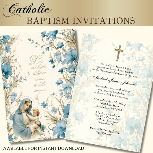 Invitation Baptême floral catholique baptême baptême écriture
