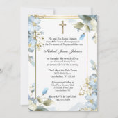 Invitation Baptême Floral Catholique Christening Bébé Écritur (Devant)