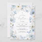 Invitation Baptême floral Christening Blue Butterfly Boy (Devant)