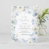 Invitation Baptême floral Christening Blue Butterfly Boy (Debout devant)