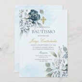 Invitation Baptême floral clair (Devant / Derrière)