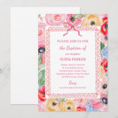 Invitation Baptême Floral Coloré | Cadre et Nœud Fantaisiste (Devant / Derrière)