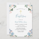 Invitation Baptême floral d'aquarelle bleue (Devant)