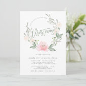 Invitation Baptême floral d'aquarelle de la guirlande | de (Debout devant)