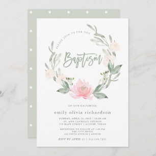 Invitation Baptême floral d'aquarelle de la guirlande   de