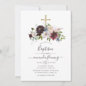 Invitation Baptême floral de Bourgogne, de marine et de chass (Devant)