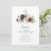 Invitation Baptême floral de Bourgogne, de marine et de chass (Debout devant)