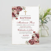 Invitation Baptême floral de Bourgogne, rose et or (Debout devant)