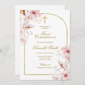 Invitation Baptême floral de fleur de cerisier (Devant / Derrière)