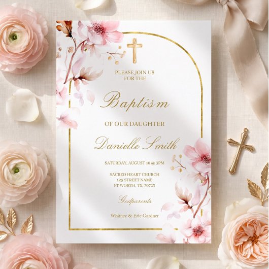 Invitation Baptême floral de fleurs de cerisier