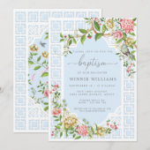 Invitation Baptême Floral de la Chinoiserie Bleue Trianon Inv (Devant / Derrière)
