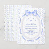 Invitation Baptême floral de la structure en ruban bleu (Devant / Derrière)