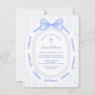 Invitation Baptême floral de la structure en ruban bleu