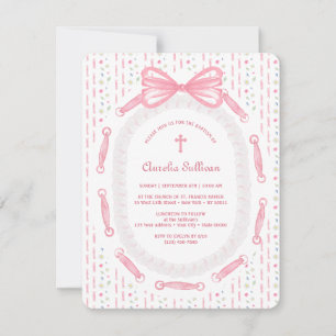 Invitation Baptême floral de la structure en ruban rose