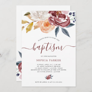 Invitation Baptême floral de l'aquarelle   de Bourgogne