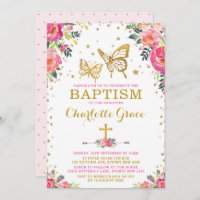 Baptême floral de papillon d'aquarelle Girly