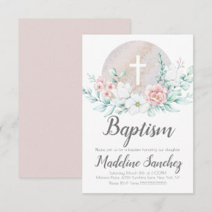 Invitation Baptême Floral de Printemps à l'aquarelle Dédicace