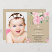 Invitation Baptême floral de Rustic Girl (Devant / Derrière)