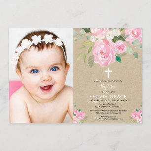 Invitation Baptême floral de Rustic Girl