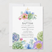 Invitation Baptême floral de succulente tendance (Devant)