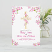 Invitation Baptême floral d'orchidées roses croisées (Debout devant)