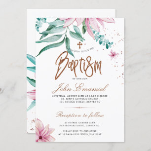 Invitation Baptême floral élégant à l'aquarelle croisée