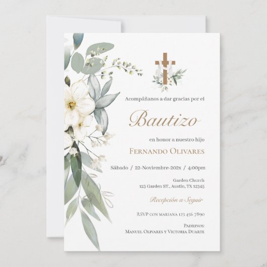Invitation Baptême Floral Espagnol (Devant)
