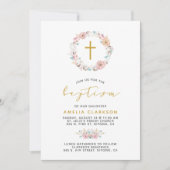 Invitation Baptême floral et coton (Devant)