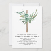 Invitation Baptême Floral Eucalyptus Vert (Devant)
