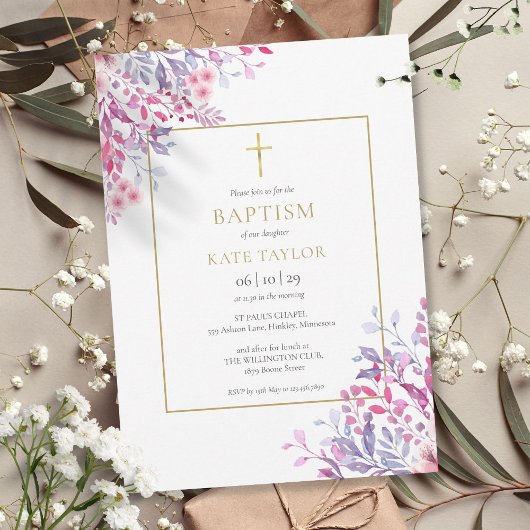 Invitation Baptême Floral fleur sauvage