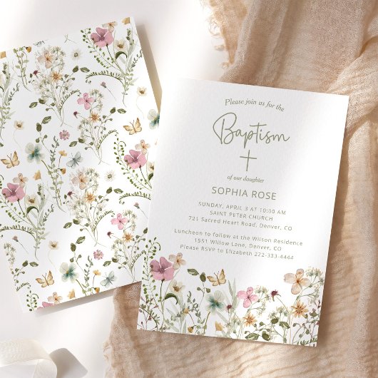 Invitation Baptême floral fleur sauvage