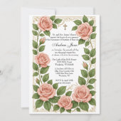 Invitation Baptême Floral Jésus Béni Mère Rose (Devant)