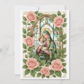 Invitation Baptême Floral Jésus Béni Mère Rose (Dos)