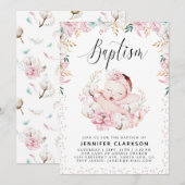 Invitation Baptême floral nouveau-né (Devant / Derrière)
