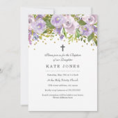 Invitation Baptême Floral Purple (Devant)