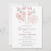 Invitation Baptême floral rose (Devant)