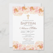 Invitation Baptême floral rose (Devant)