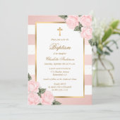 Invitation Baptême floral rose (Debout devant)