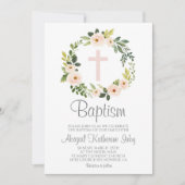 Invitation Baptême floral rose (Devant)