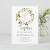 Invitation Baptême floral rose (Debout devant)