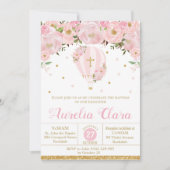 Invitation Baptême floral rose à air chaud Christening (Devant)