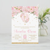 Invitation Baptême floral rose à air chaud Christening (Debout devant)