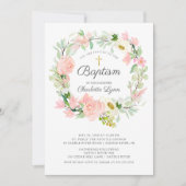 Invitation Baptême floral rose chic et élégant (Devant)