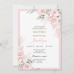 Invitation Baptême floral rose clair