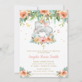 Invitation Baptême floral rose éléphant (Devant)