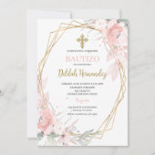 Invitation Baptême floral rose espagnol (Devant)