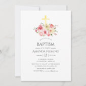 Invitation Baptême floral rose et jaune (Devant)
