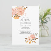 Invitation Baptême floral rose et or (Debout devant)